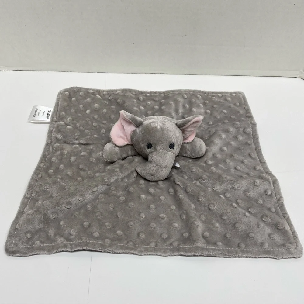 Elephant Lovey Security Blanket Crevent Gray Minky Dots Baby Plush Stuffed Toy
